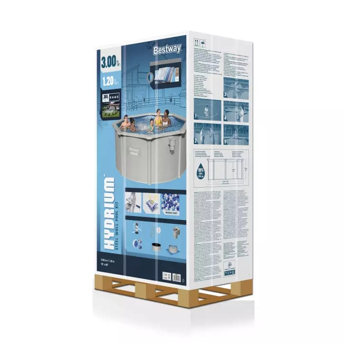 Стальной бассейн Bestway 56566 BW, Hydrium 300х120см, 7630л, песочный фильтр-насос, лестница, тент, подстилка, попл.-доз. фото 5